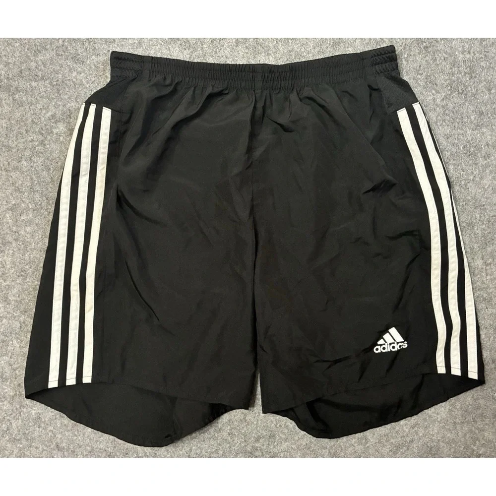 Vintage Adidas Shorts Y2K Mens Medium Black 3 Stripe Soccer Running 7